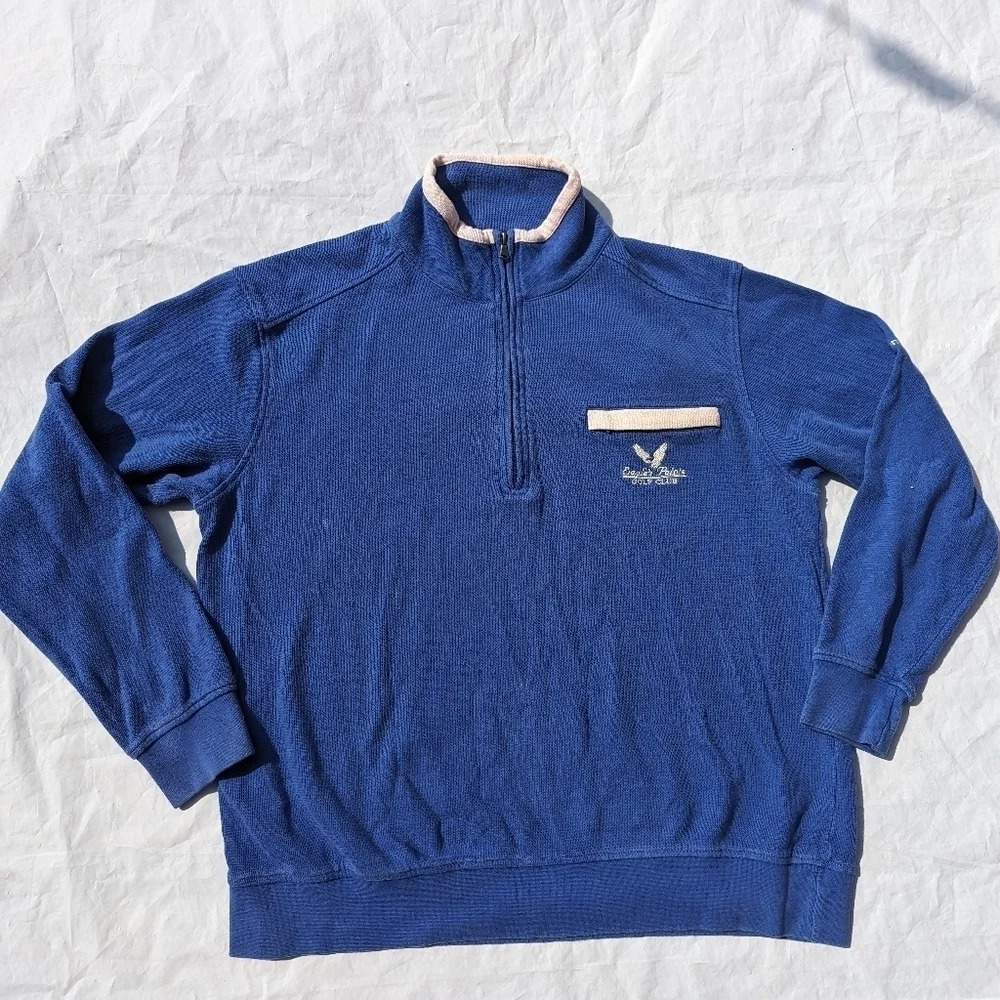 Vintage Brown Golf Eagle's Pointe Golf Club Blue & White 1/4 Zip Sweater Men's L